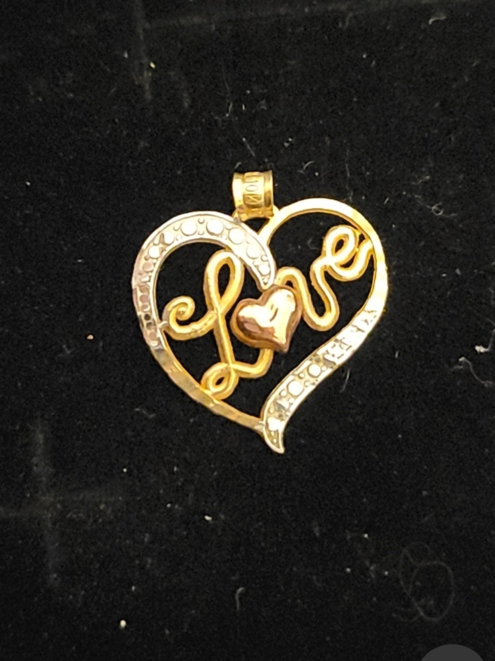 Gold  10K Two-Tone 'Love' Heart Pendant Necklace.
